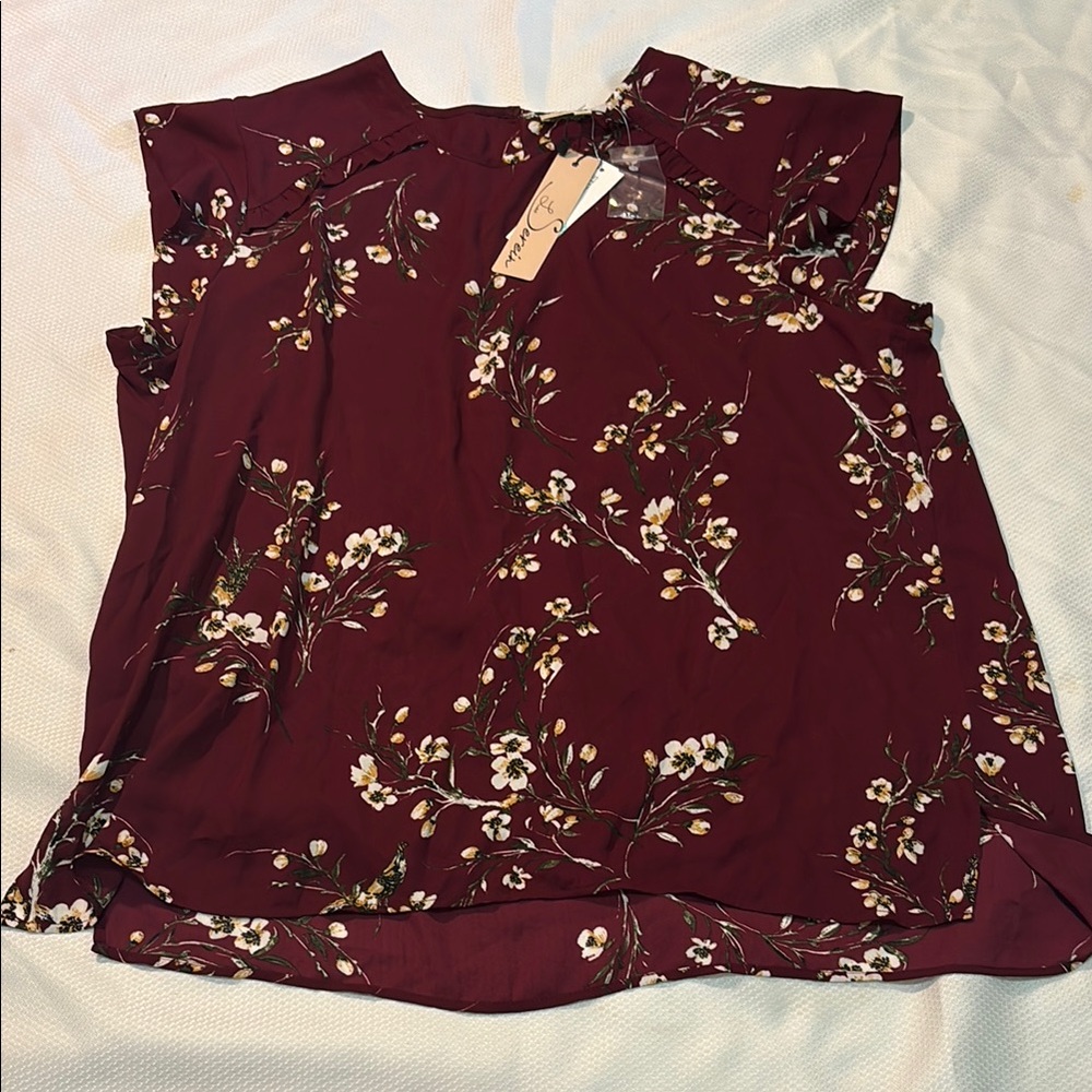 Les Serein Katrina Ruffle Detail Blouse in Burgundy Size XXL NWT $58